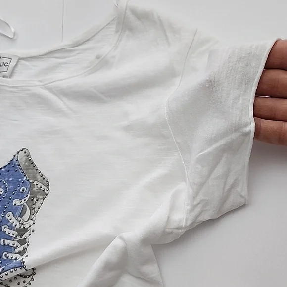 For The Republic Women's White Tee Shirt High Top Blue Rhinestone Sneaker Size S - Picture 11 of 15